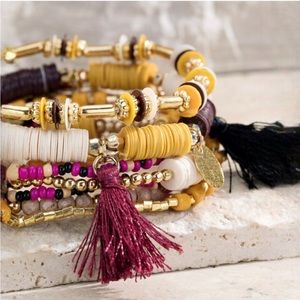 NWT Boho Multi Layered Beaded Embellished Stretch Bracelets